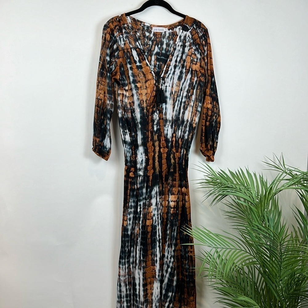 Tiare Hawaii Maxi Dress Batik Black White Rust OS